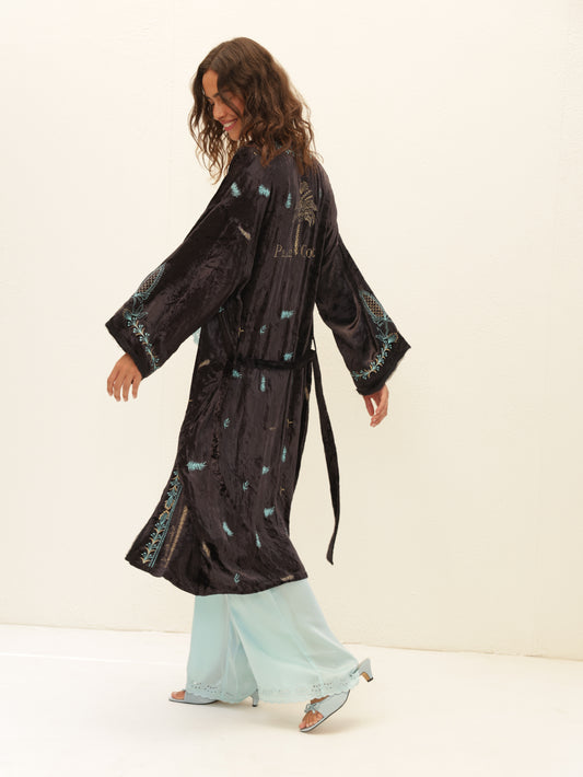 Embroidered Velvet Kimono