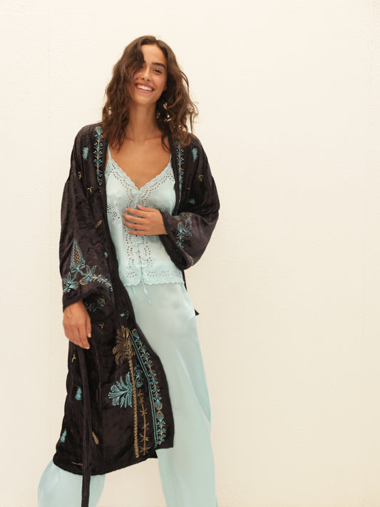 Embroidered Velvet Kimono