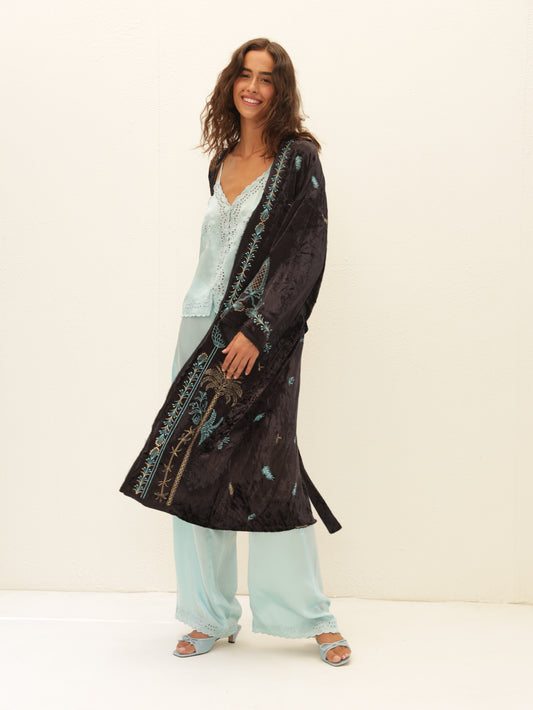 Embroidered Velvet Kimono