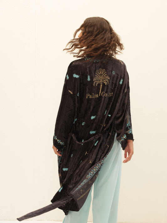 Embroidered Velvet Kimono