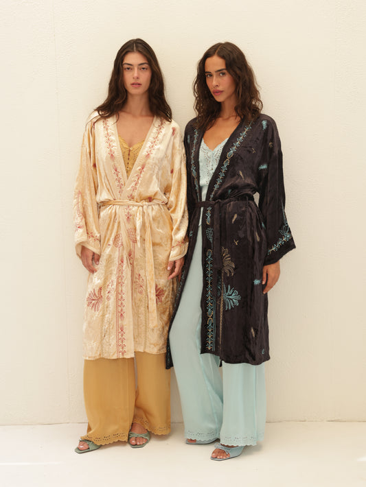 Embroidered Velvet Kimono