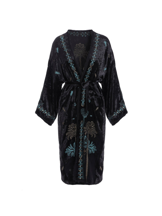 Embroidered Velvet Kimono