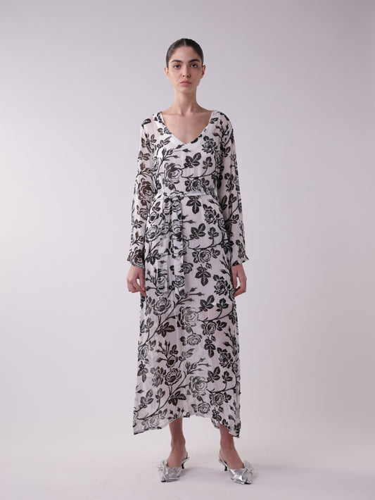 Printed Viscose V-neck Dress
