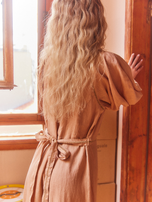 Puff Sleeve Linen Maxi Dress