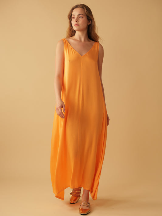 Sleeveless V Neck Long Dress