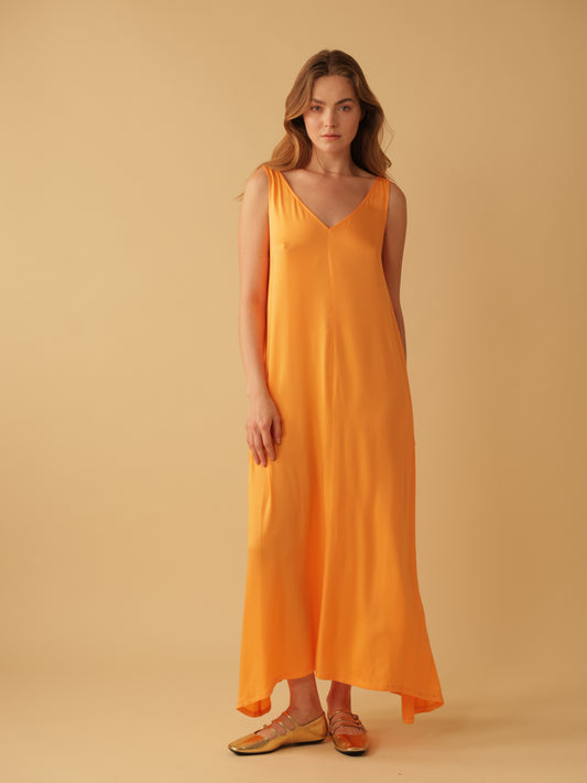 Sleeveless V Neck Long Dress