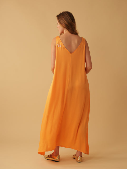 Sleeveless V Neck Long Dress