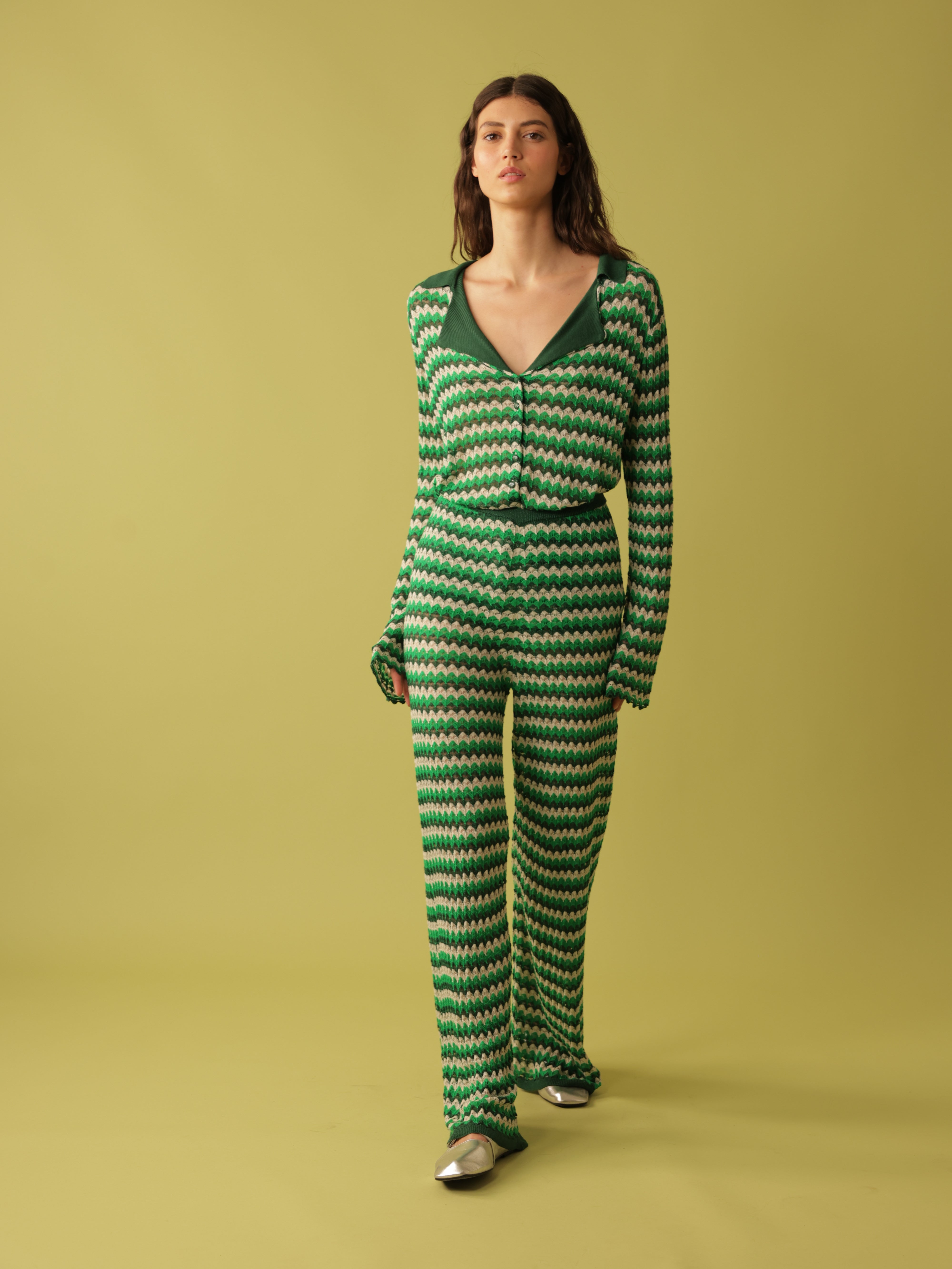 Lurex Wide Leg Pants