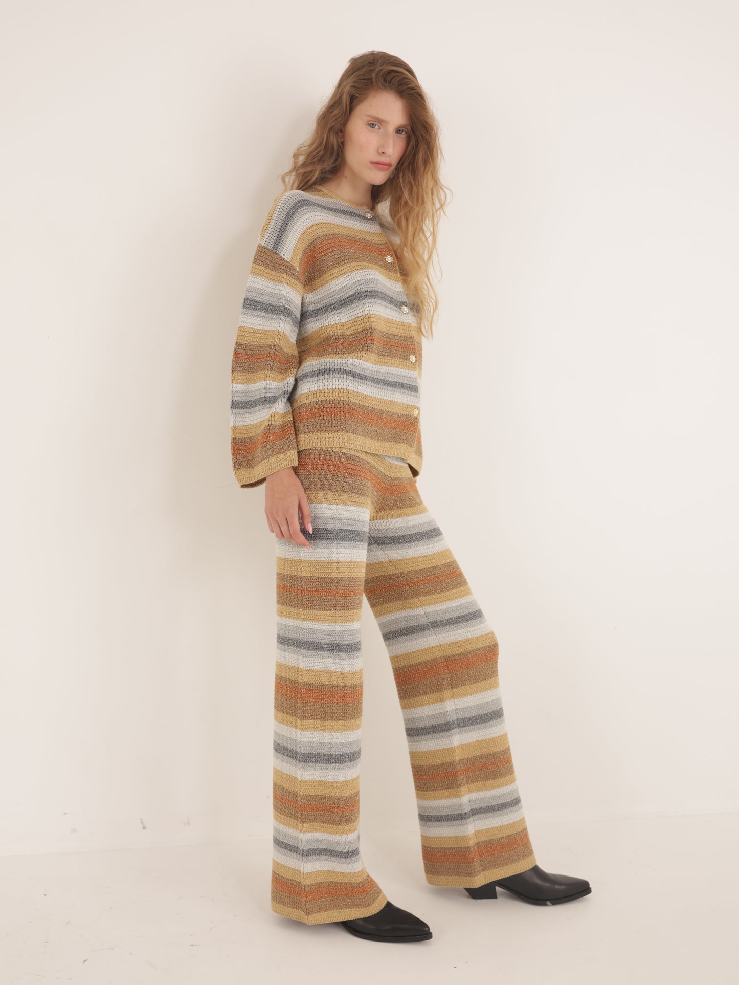 Striped lurex knit pants