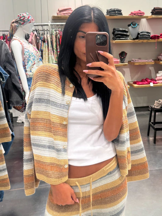 Striped lurex knit cardigan