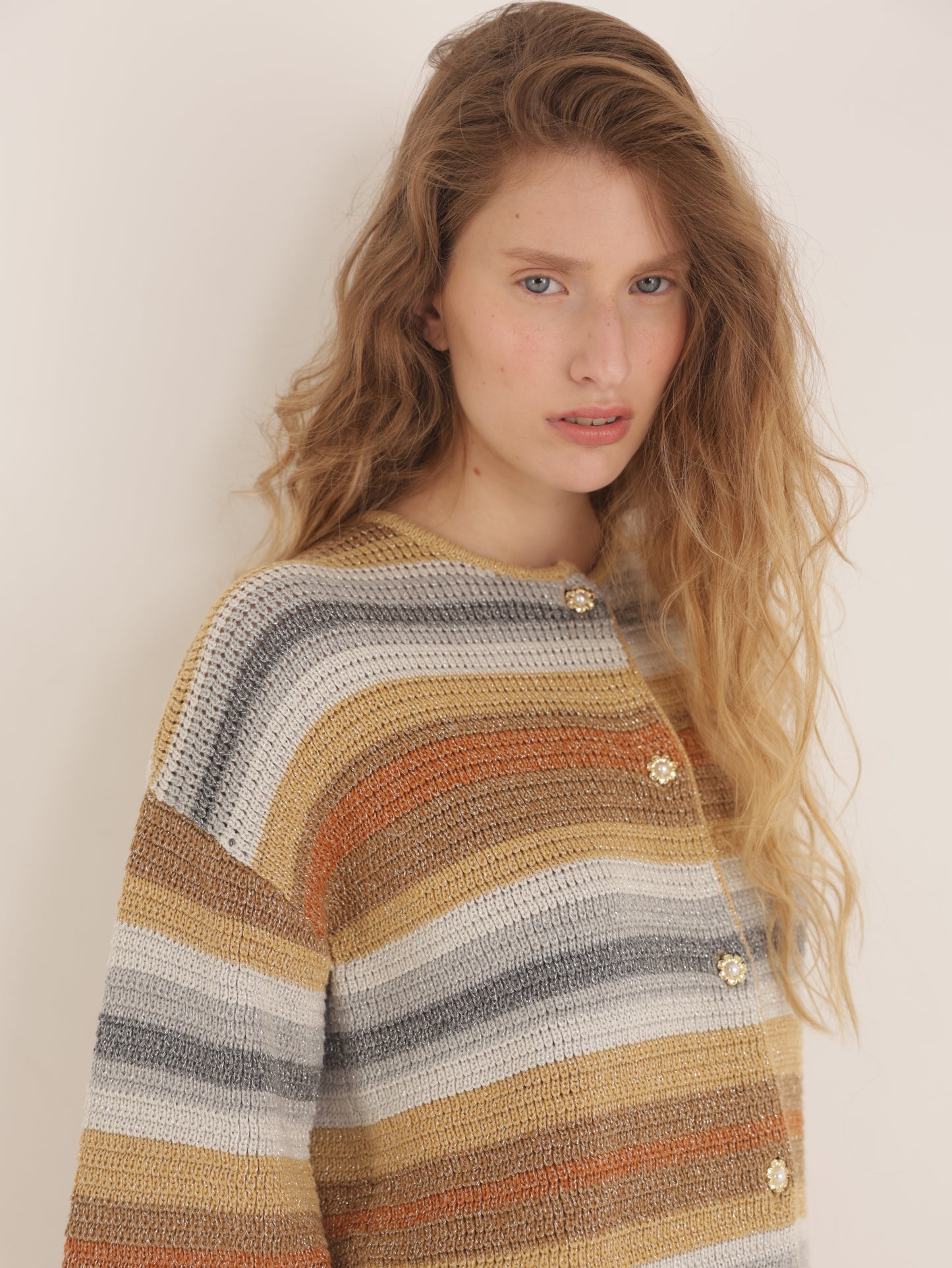 Striped lurex knit cardigan