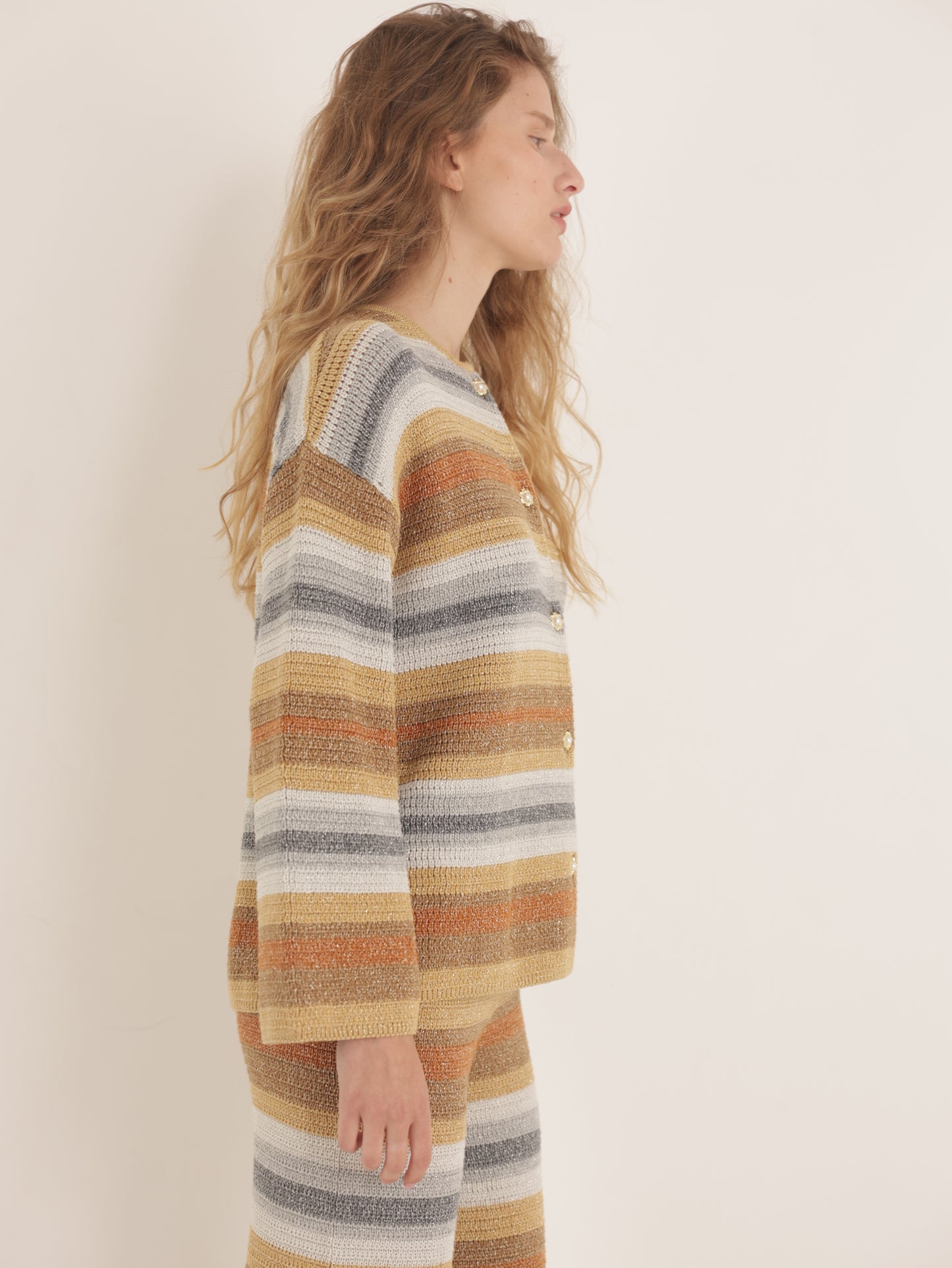 Striped lurex knit cardigan