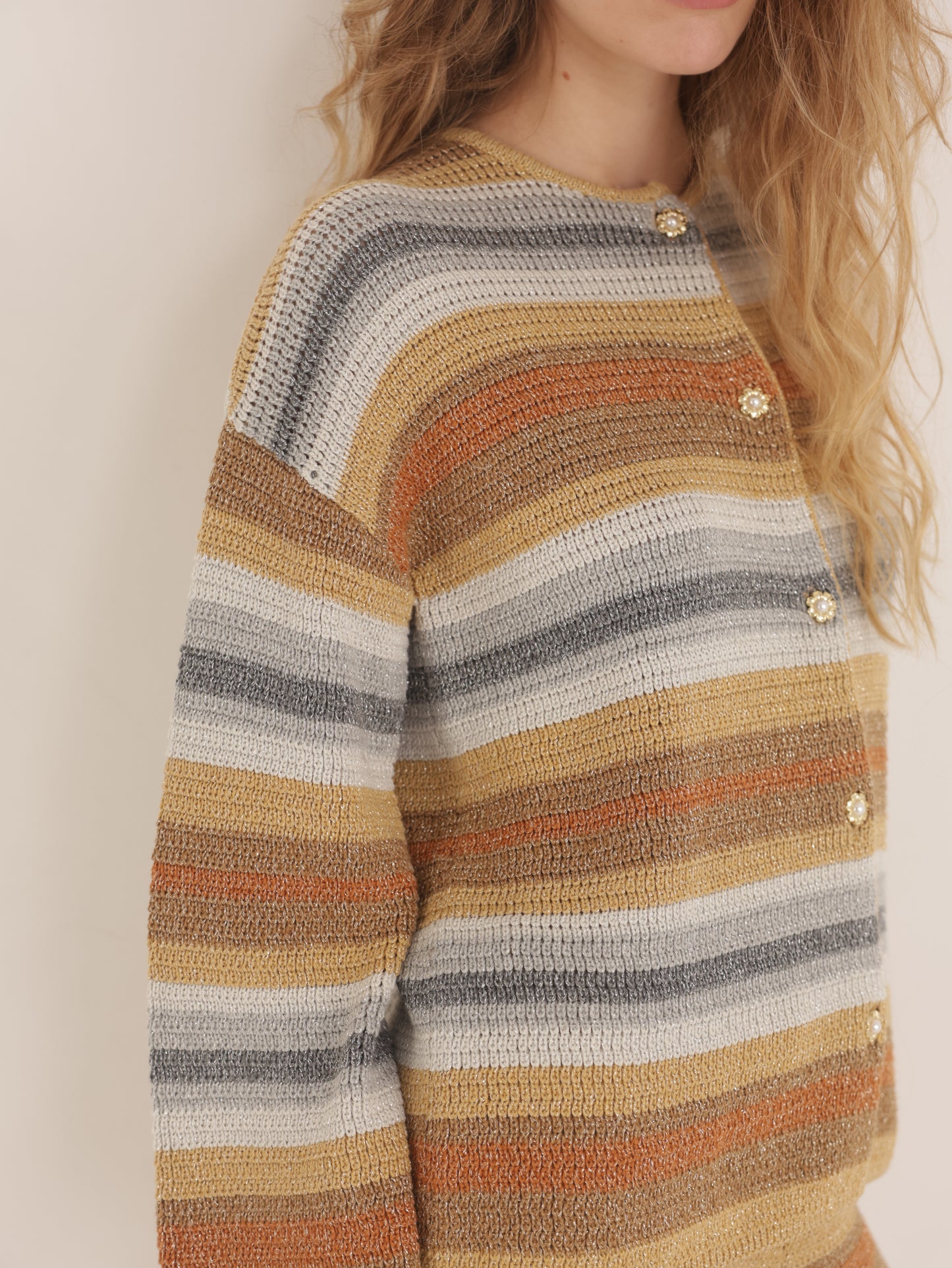 Striped lurex knit cardigan