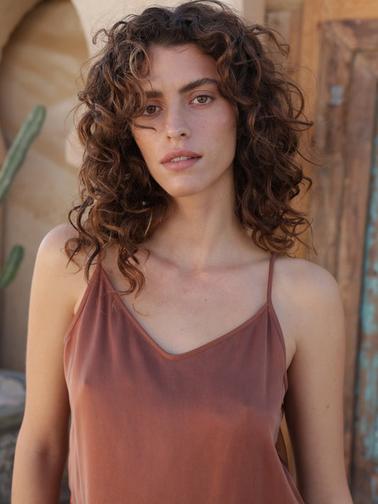 Embroidered Cupro Tank Top