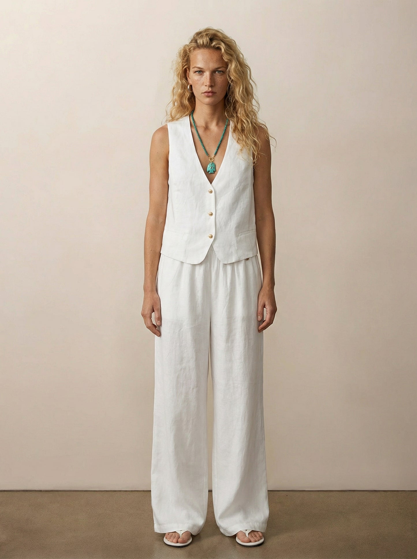 מכנסי פשתן רגל רחבה