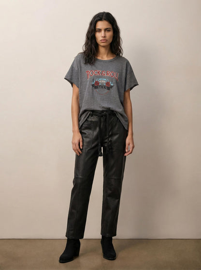 Barrel leather pants with a belt