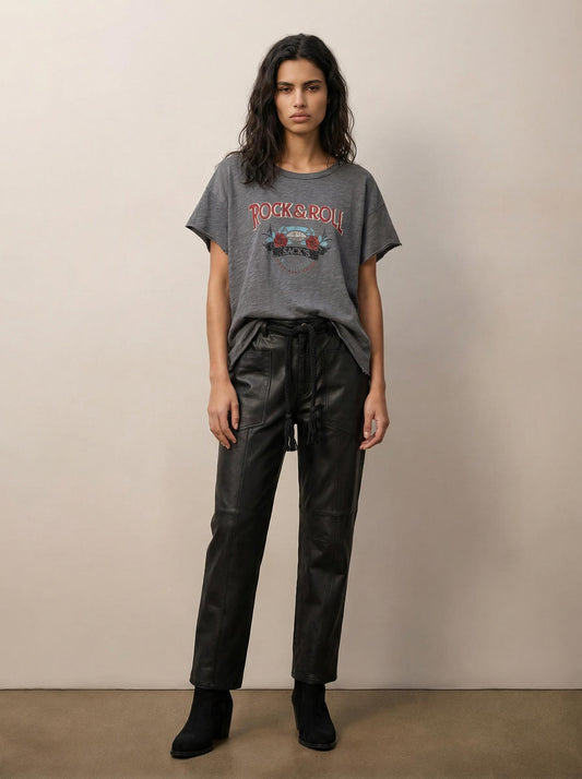 מכנסי עור בארל עם חגורת שרוך