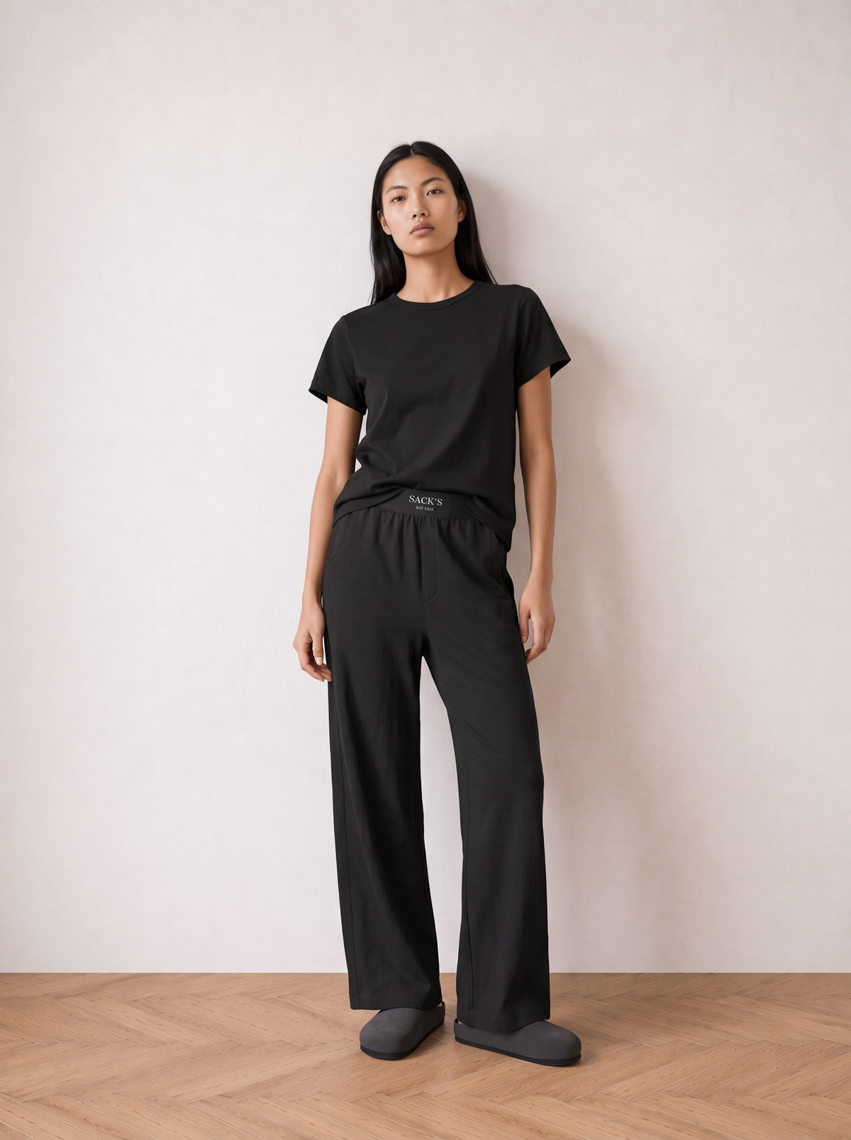 Slub-knit elastic-waist trousers