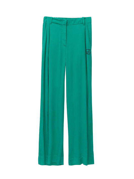 Fly Front Elastic Back Wide Leg Pants