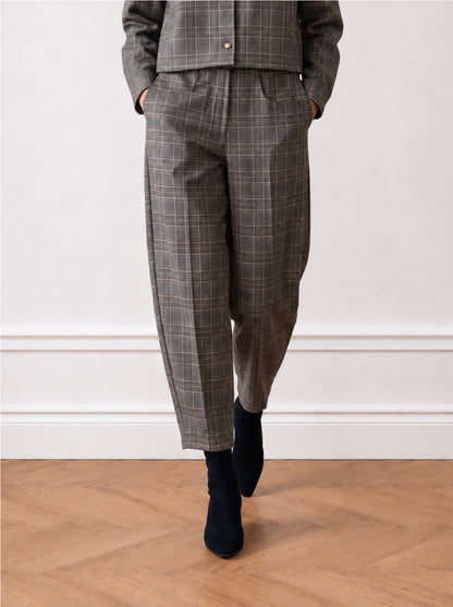Checked barrel-leg trousers