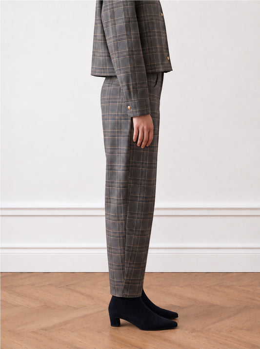 Checked barrel-leg trousers