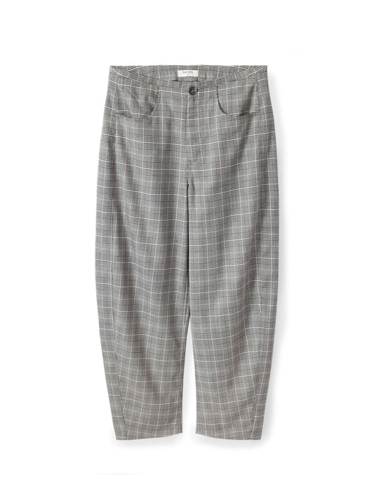 Checked barrel-leg trousers