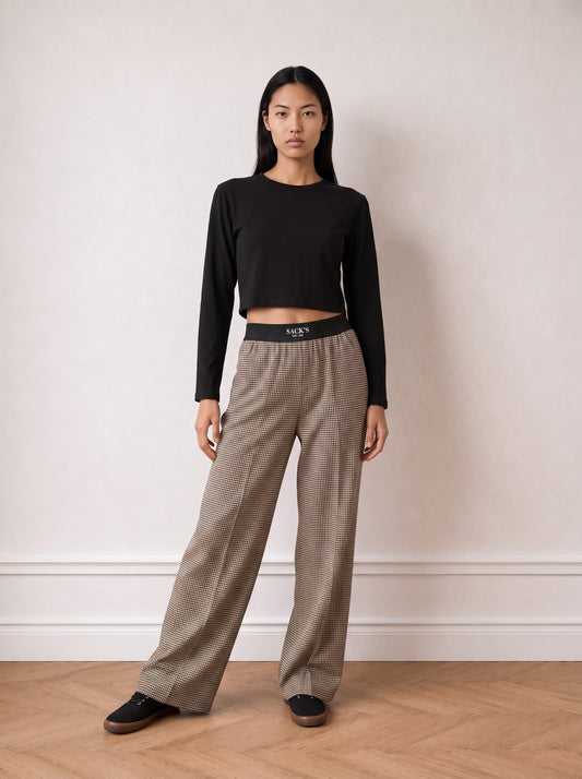 Plaid Elastic-waist Trousers