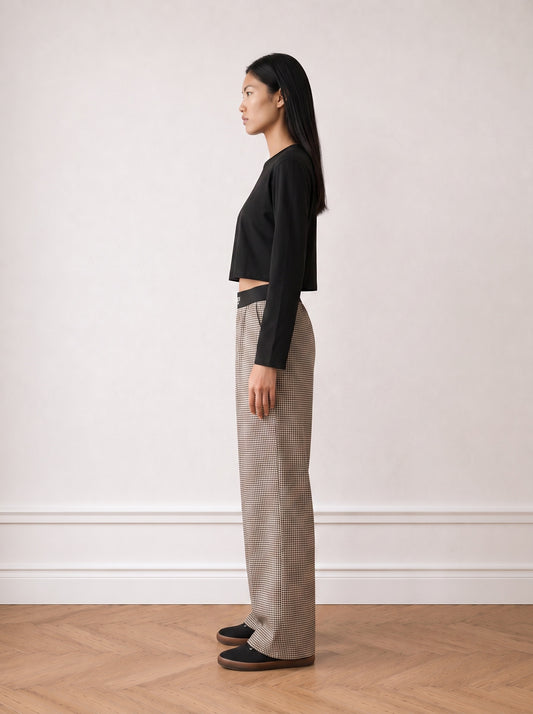 Plaid Elastic-waist Trousers
