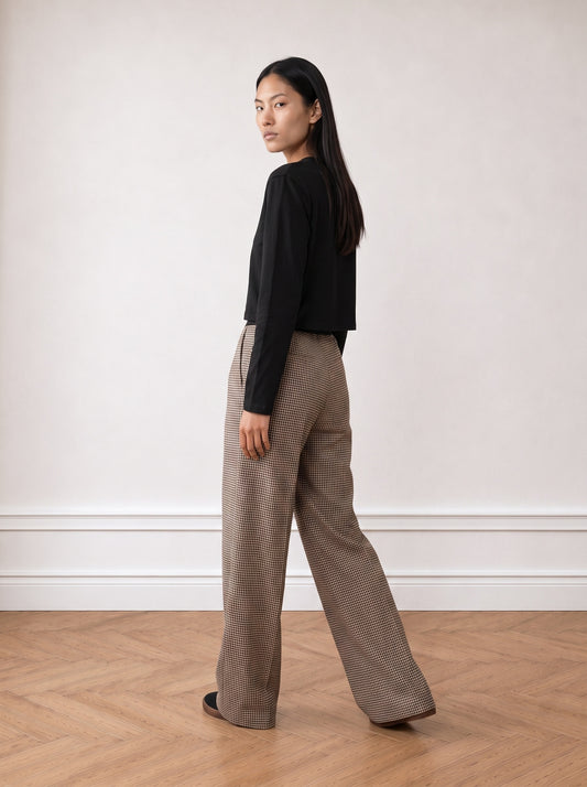 Plaid Elastic-waist Trousers
