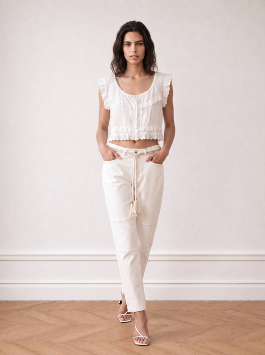 Non-denim trousers with a rope belt