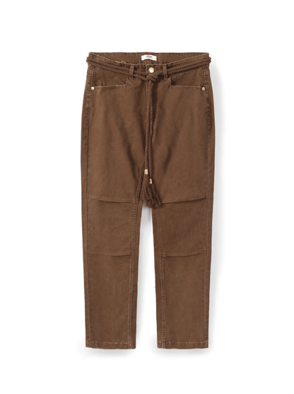 Non-denim trousers with a rope belt