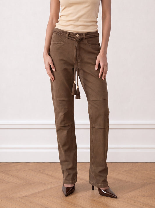 Non-denim trousers with a rope belt