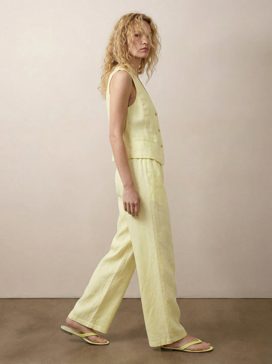 מכנסי פשתן רגל רחבה