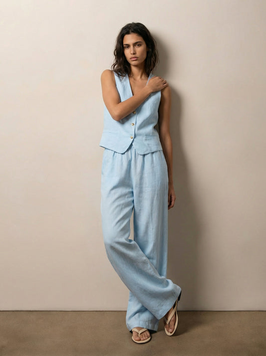 מכנסי פשתן רגל רחבה