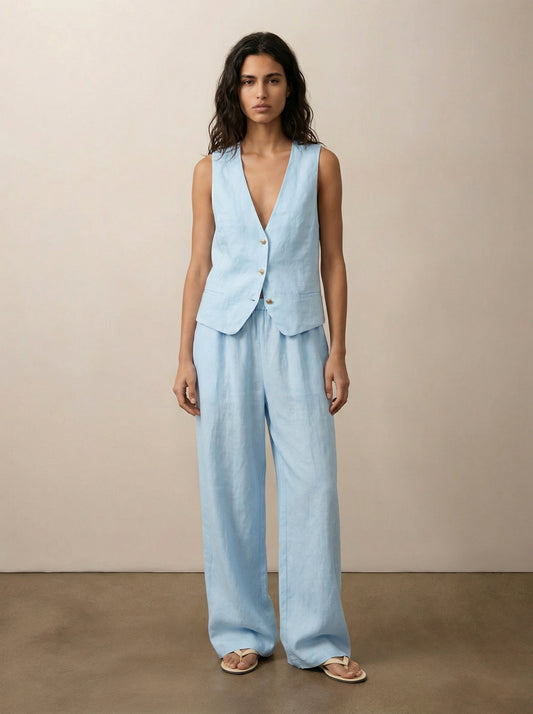 מכנסי פשתן רגל רחבה