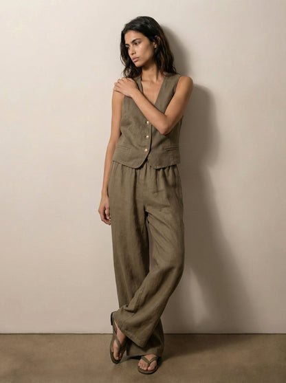 מכנסי פשתן רגל רחבה