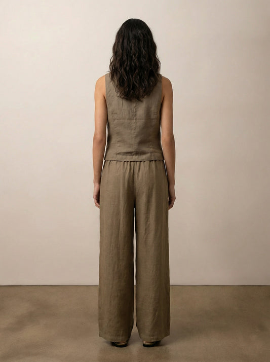 מכנסי פשתן רגל רחבה