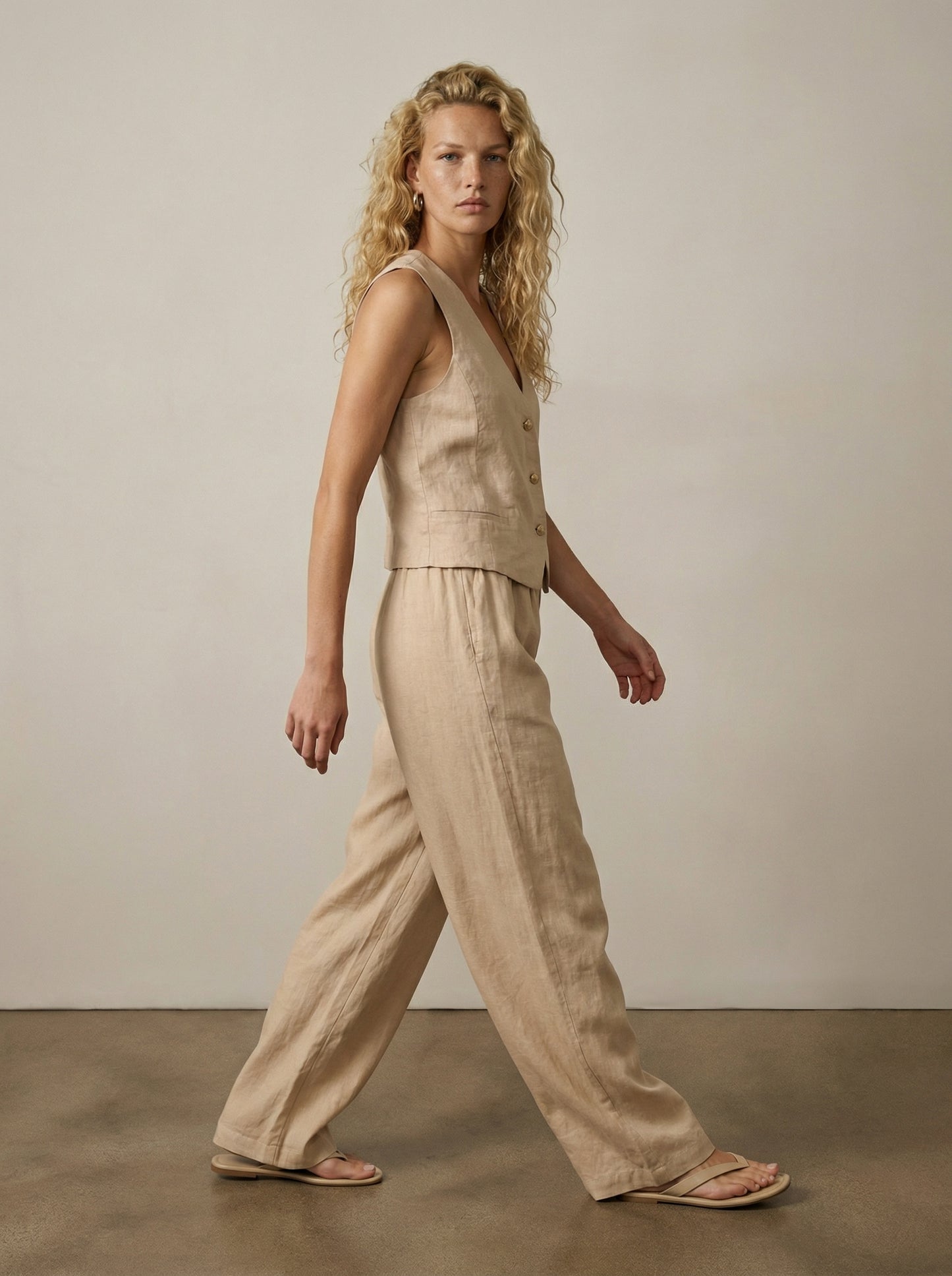 מכנסי פשתן רגל רחבה