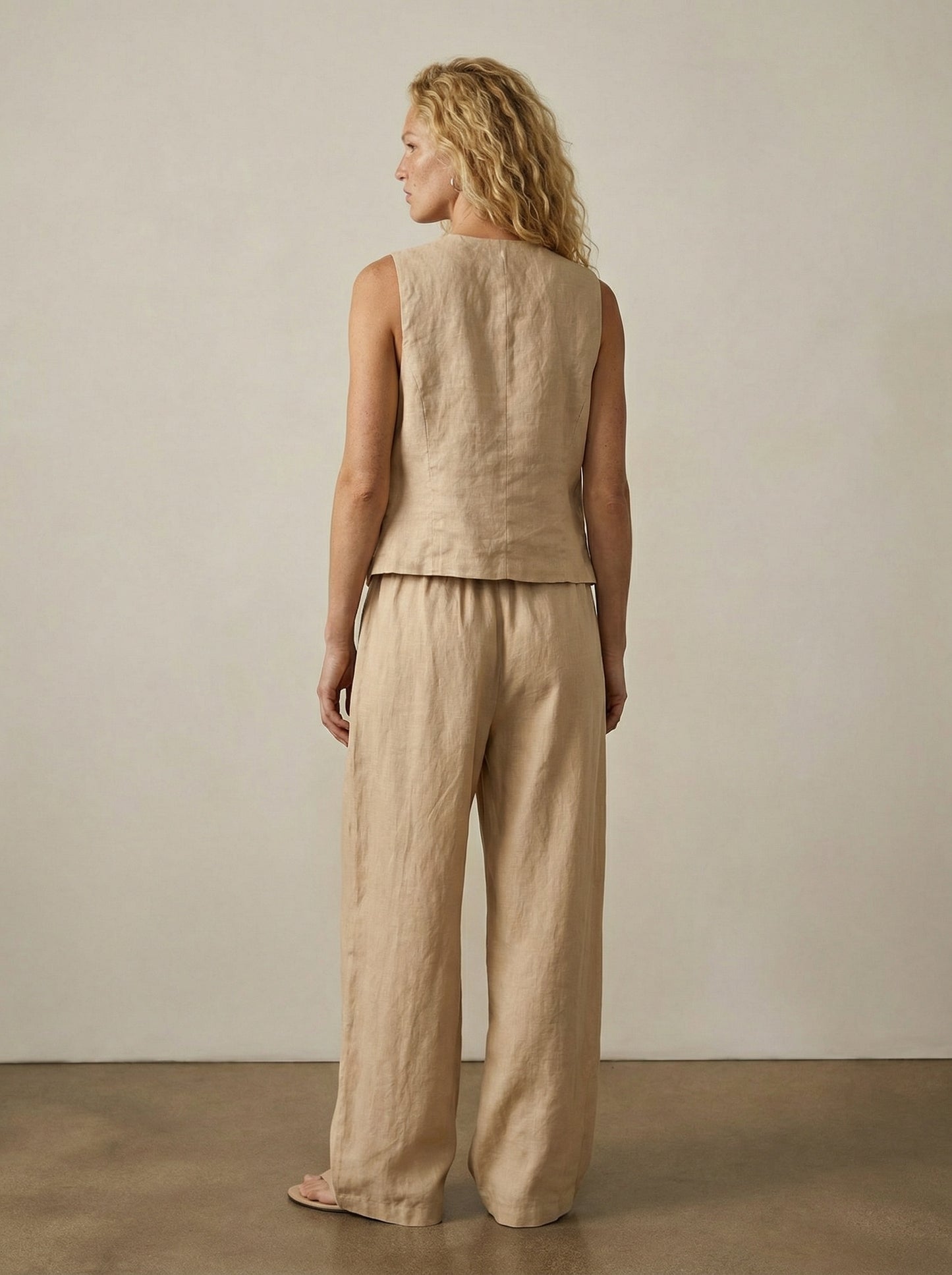 מכנסי פשתן רגל רחבה