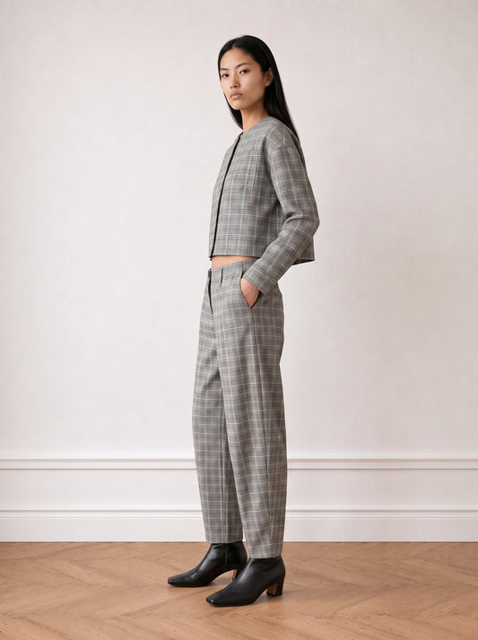 Checked barrel-leg trousers