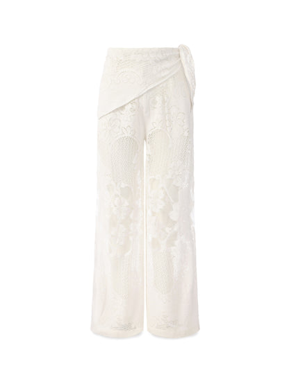 מכנס  תחרה רגל רחבה צעיף