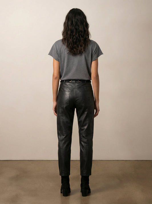 מכנסי עור בארל עם חגורת שרוך