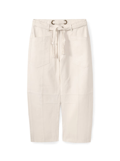 Belted barrel-leg leather trousers