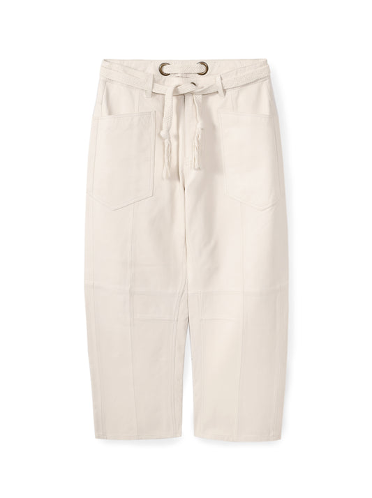 Belted barrel-leg leather trousers