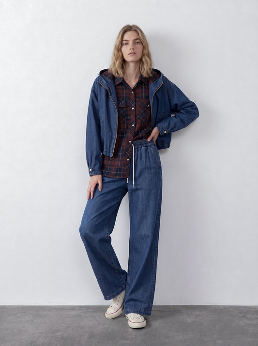 Embroidered elastic-waist trousers