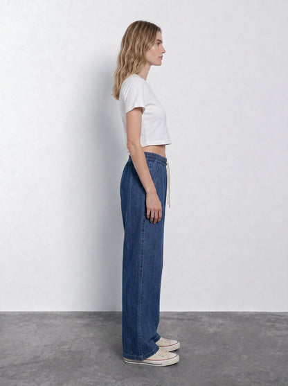 Embroidered elastic-waist trousers