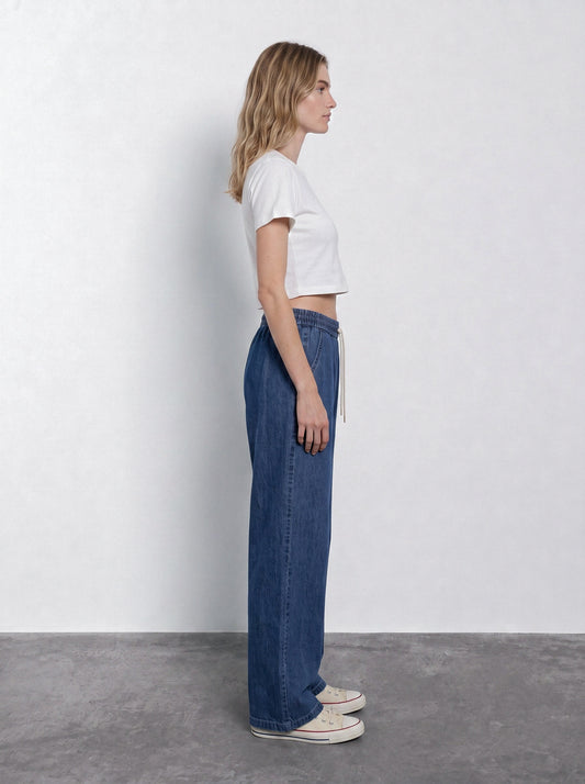 Embroidered elastic-waist trousers