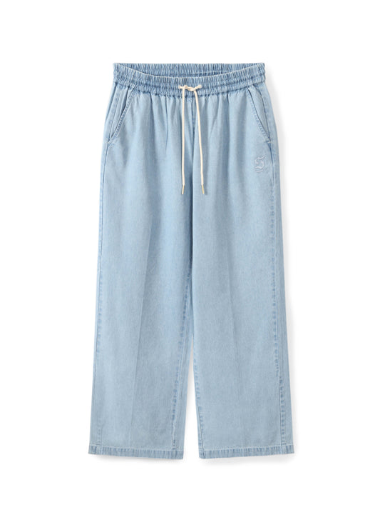 Embroidered elastic-waist trousers