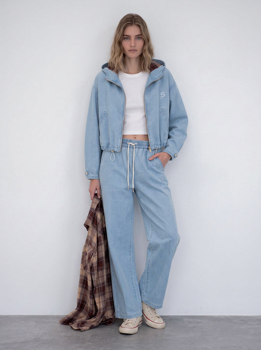 Embroidered elastic-waist trousers