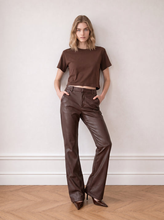 Faux Leather Flared Trousers